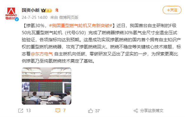 [国资小新]掺氢30％，，，，#我国重型燃气轮机又有新突破#-6686体育